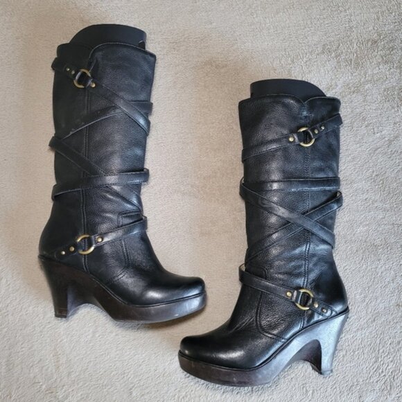 Michael Kors black leather round toe mid calf heeled boots size 8 - Picture 4 of 16